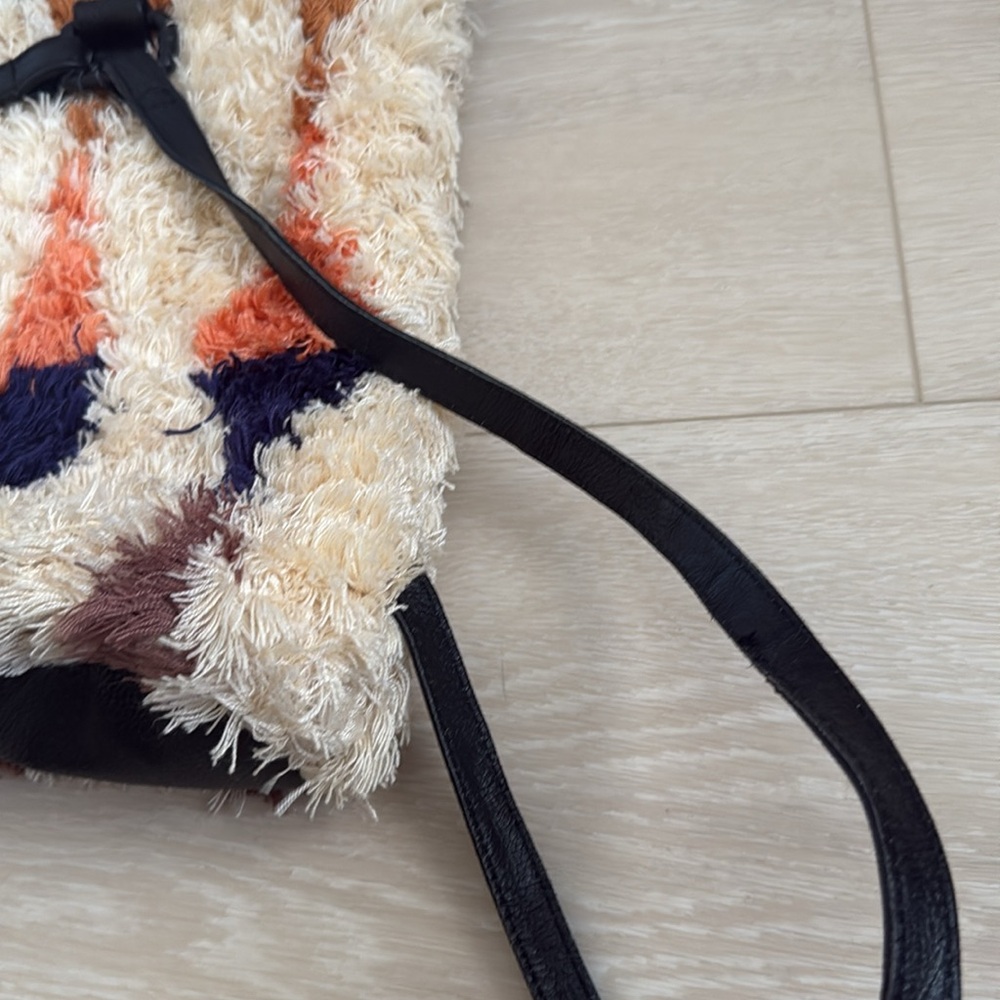 Cleobella Cream Shag Geometric Backpack with Orange, Pink, Navy & Brown Accents - Picture 8 of 12